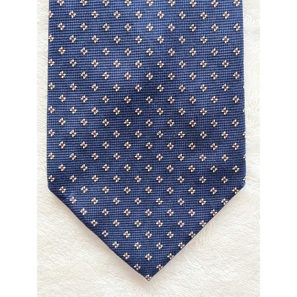 Keith Daniels Navy Blue Micro Floral Silk Necktie Men One Size Excellent